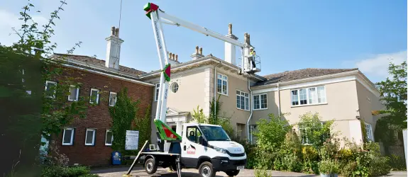using our cherry picker on a commercial gutter cleaning job in Bristol