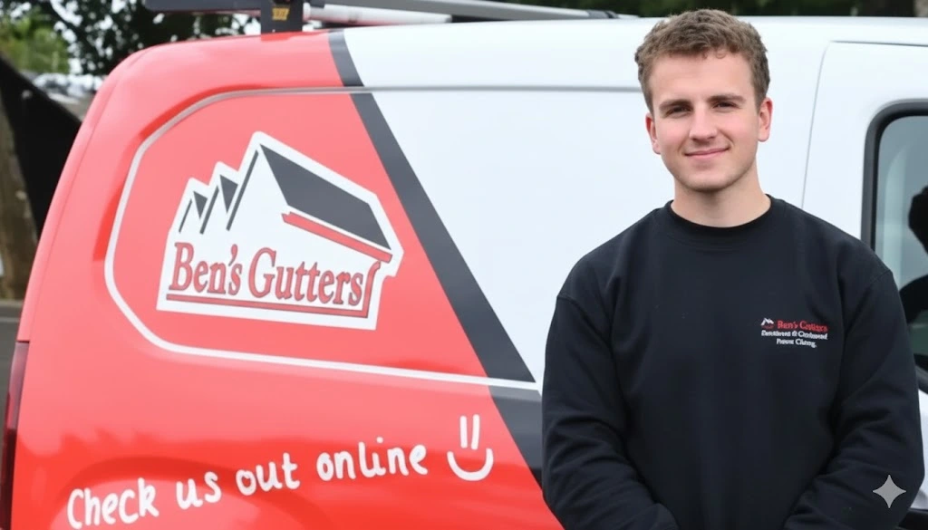 Ben's Gutters Bristol gutter cleaning technician beside company van